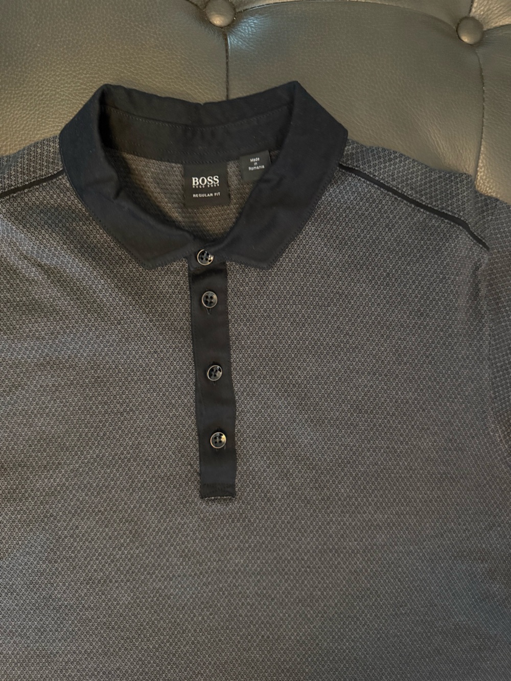 Boss Hugo slim fit Men's Gray Textured Polo with Black Trim